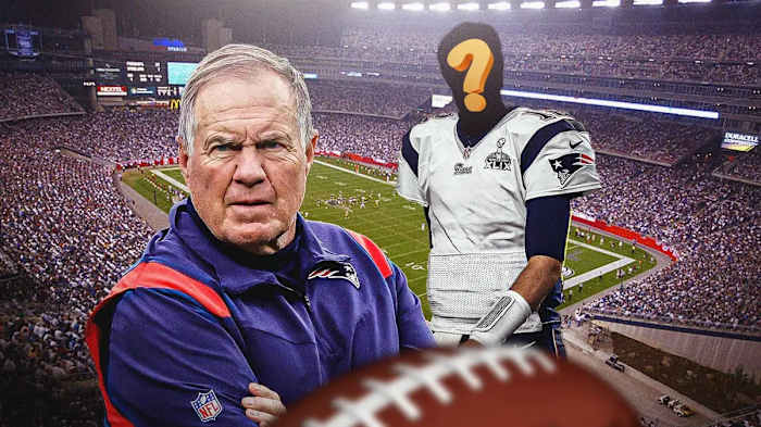 New England Patriots coach Bill Belichick (left) and mystery quarterback (right).
